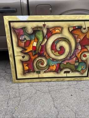 art class Abstract Swirl Canvas in Gold, Red, Green, Blue